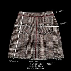 size S, wool-blend plaid skirt